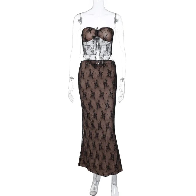 2024 new arrivals spring boutique 2 piece maxi lace skirt and top set for women