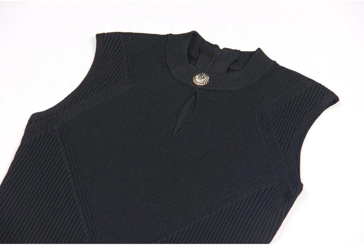 2024 new arrivals spring collection women stand collar sleeveless long casual knitted sweater dresses