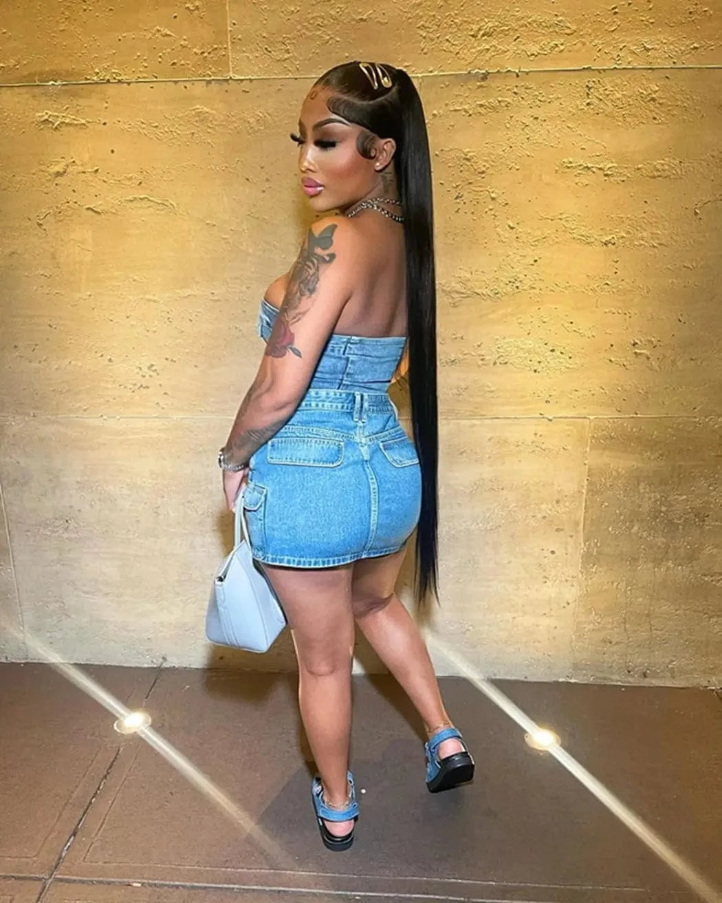 2024 New arrivals summer strapless tank top denim jeans two piece set women clothing