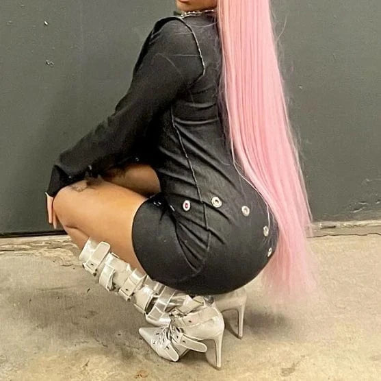 2024 New Arrivals Trendy Retro Eyelet Casual Dress Long Sleeve Zipper Dress Fashion Denim Bodycon Mini Dresses