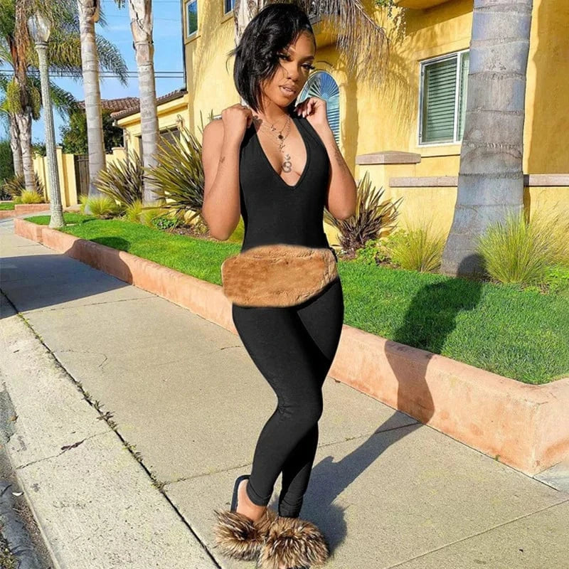 2024 New Arrivals Women One Piece Jumpsuits Bodycon V-Neck Sleeveless Jumpsuit Sexy Backless Women Romper