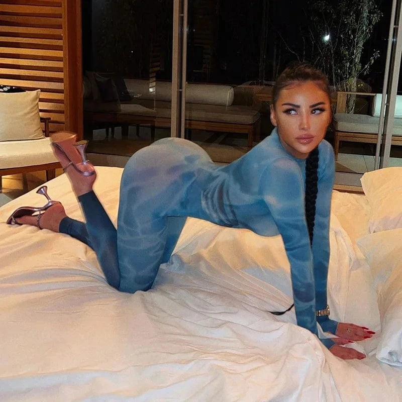 2024 New Arrivals Women'S Fashion Print High Waist Tight Sports Fitness Jumpsuit