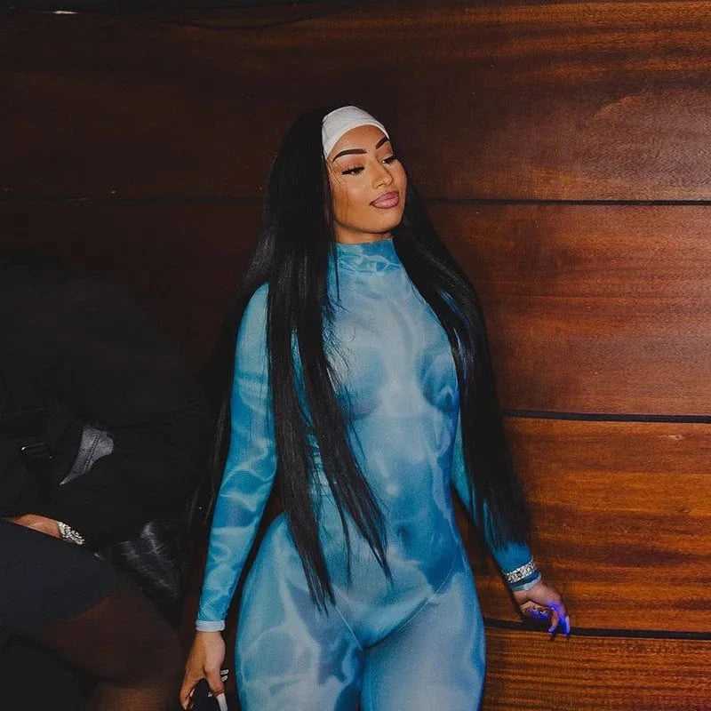 2024 New Arrivals Women'S Fashion Print High Waist Tight Sports Fitness Jumpsuit