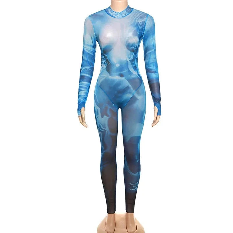 2024 New Arrivals Women'S Fashion Print High Waist Tight Sports Fitness Jumpsuit