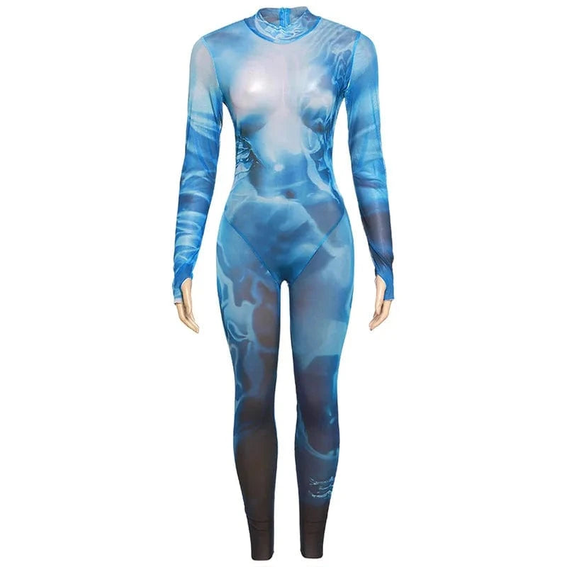 2024 New Arrivals Women'S Fashion Print High Waist Tight Sports Fitness Jumpsuit