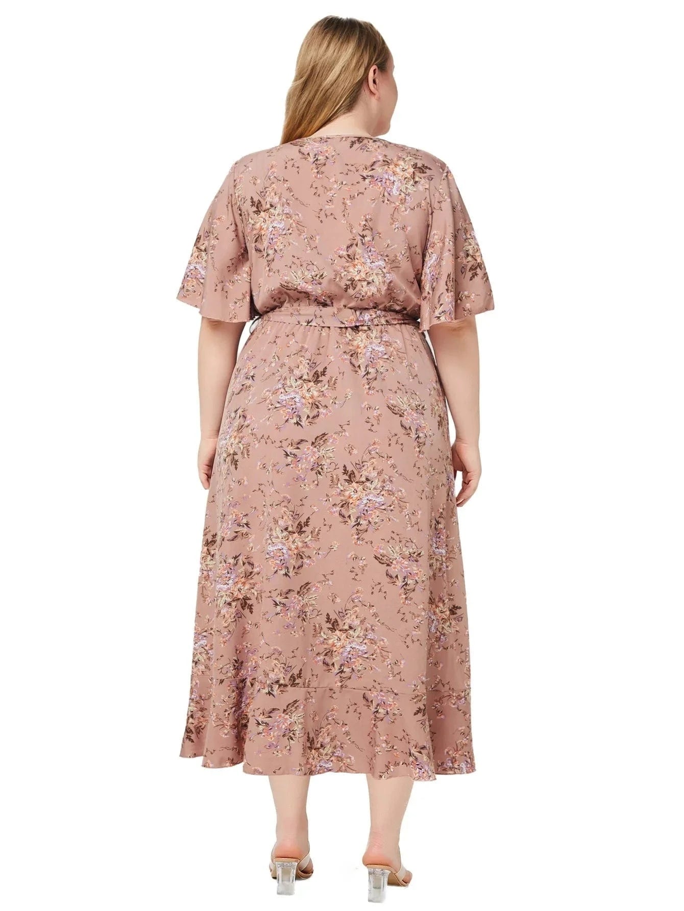 2024 New Arrivals women's v-neck short sleeve printed lace-up slit irregular dress