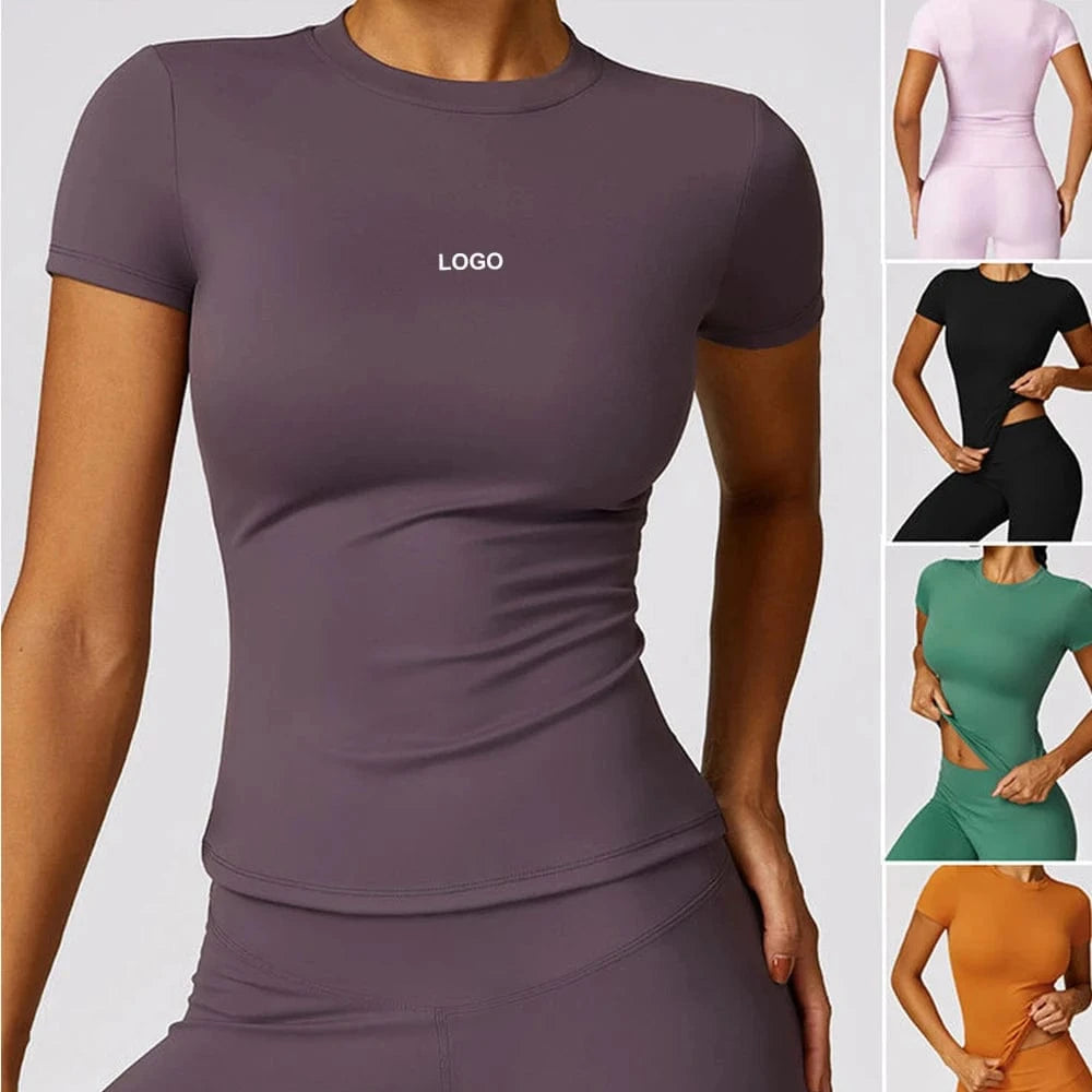 2024 New Custom Quick Dry Gym Wear Sports Short Sleeved Tops T Shirt Sexy outdoor Fitness Yoga Suit wear Woman Workout Shirts