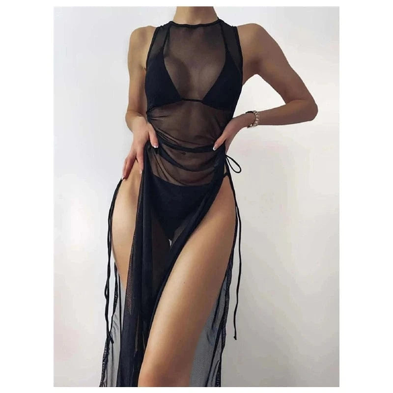 2024 New Custom Summer Beach Bathing Suit Women Sexy Mini Bikini Set with Mesh Skirt Swimsuit Halter Three Pieces Swimwear