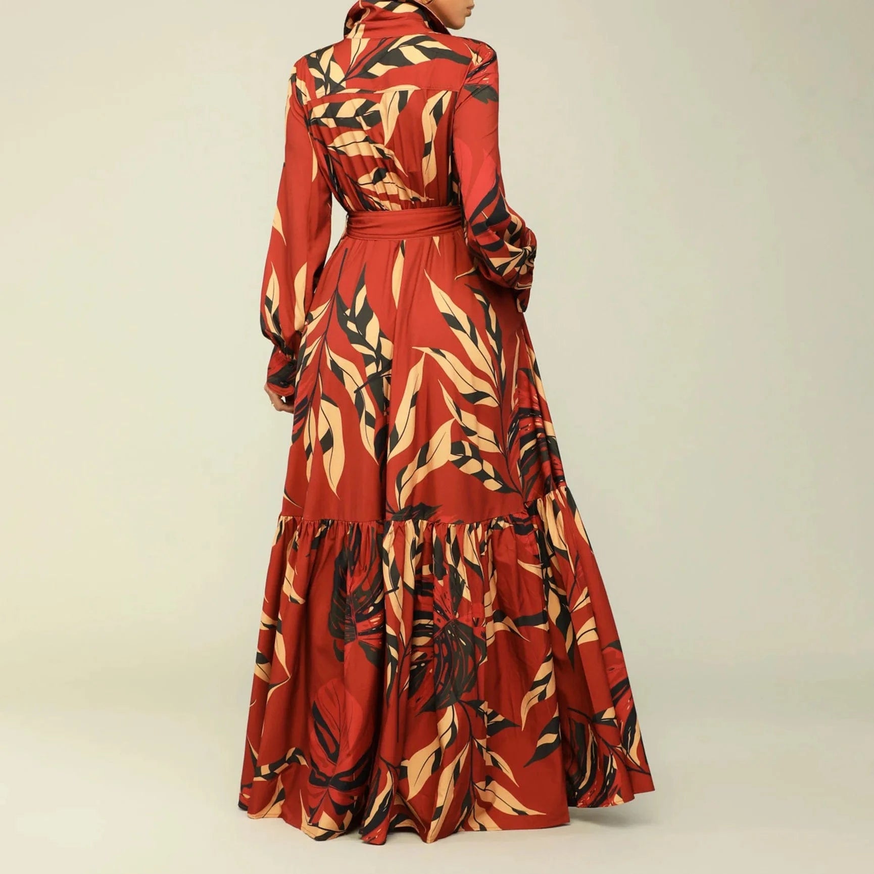 2024 new design fancy floral print sun holiday collar womans fall long sleeve button shirt party muslim maxi dresses for women