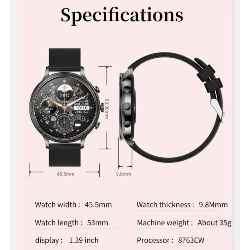 2024 new design fashion V60 Smartwatch Women with 1.39-inch HD screen Health Detection stainless steel bracelet smart watch