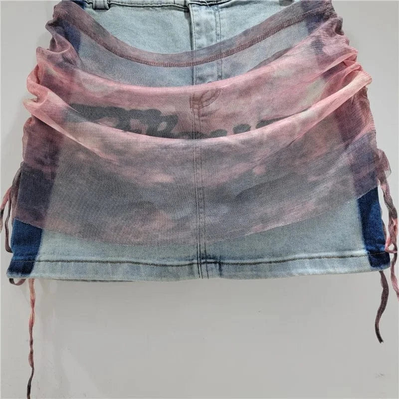 2024 New Design Patchwork Removable Jean Skirt Women Fashion Streetwear High Waist Mini Skirt