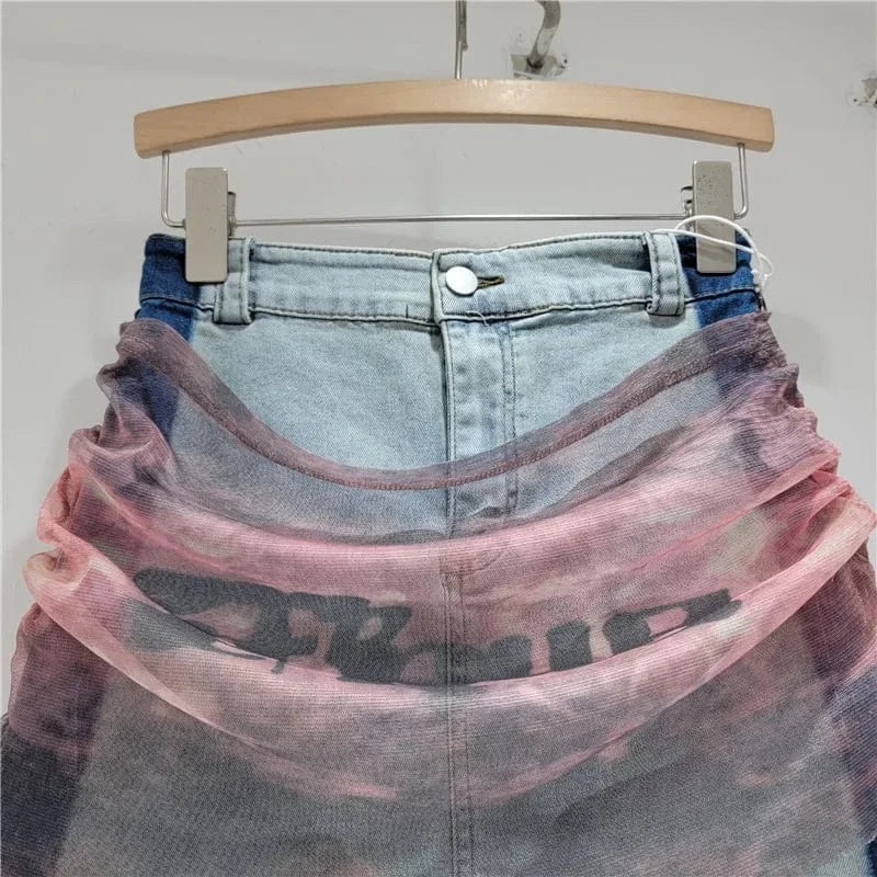 2024 New Design Patchwork Removable Jean Skirt Women Fashion Streetwear High Waist Mini Skirt