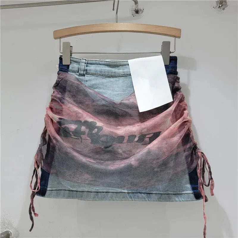 2024 New Design Patchwork Removable Jean Skirt Women Fashion Streetwear High Waist Mini Skirt
