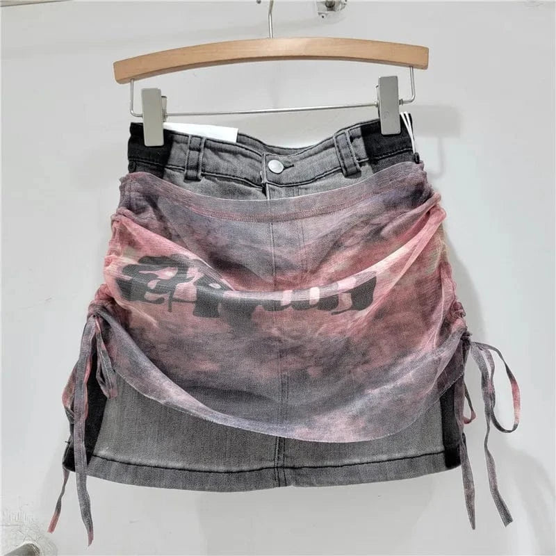2024 New Design Patchwork Removable Jean Skirt Women Fashion Streetwear High Waist Mini Skirt