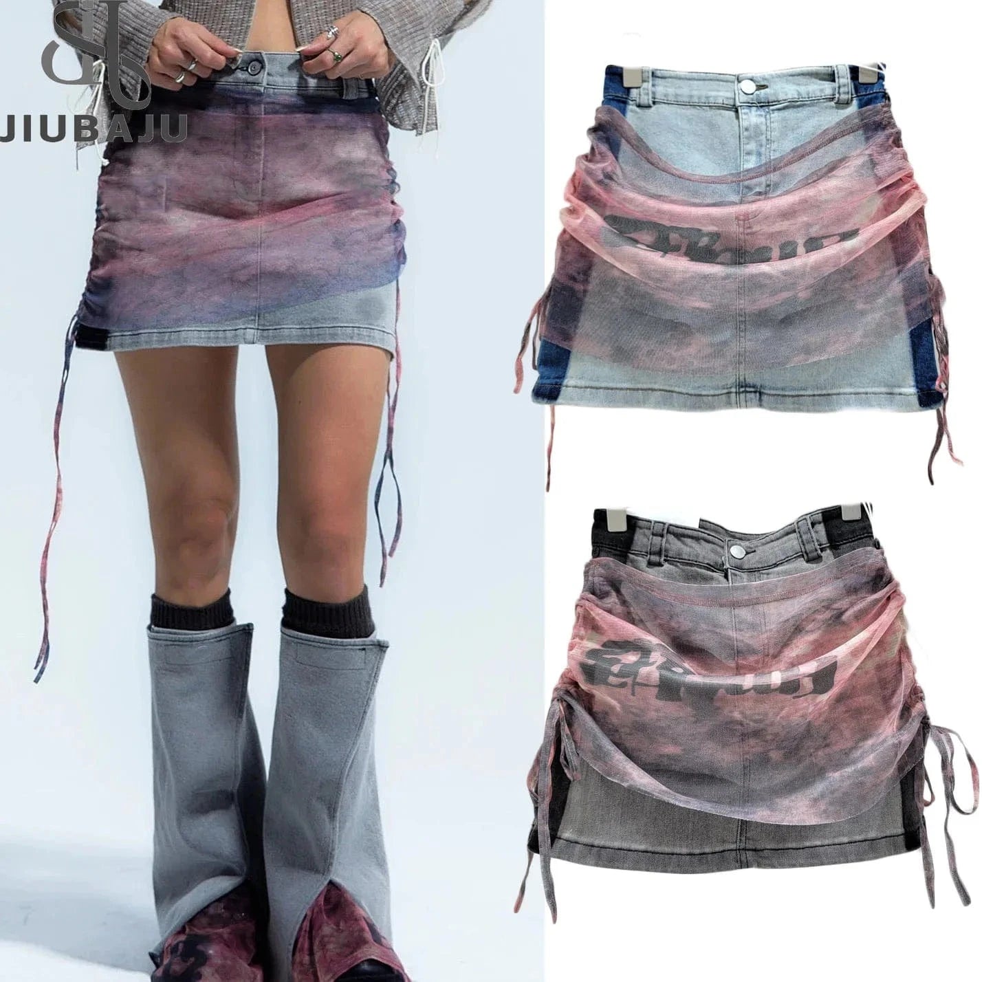 2024 New Design Patchwork Removable Jean Skirt Women Fashion Streetwear High Waist Mini Skirt