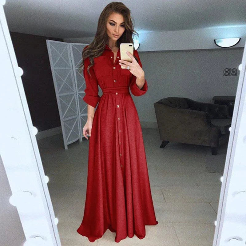2024 New Design Wish Plus Size Women Slim Button Dress Shirt Long Sleeve Maxi Shirts Dress