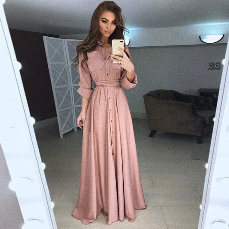 2024 New Design Wish Plus Size Women Slim Button Dress Shirt Long Sleeve Maxi Shirts Dress