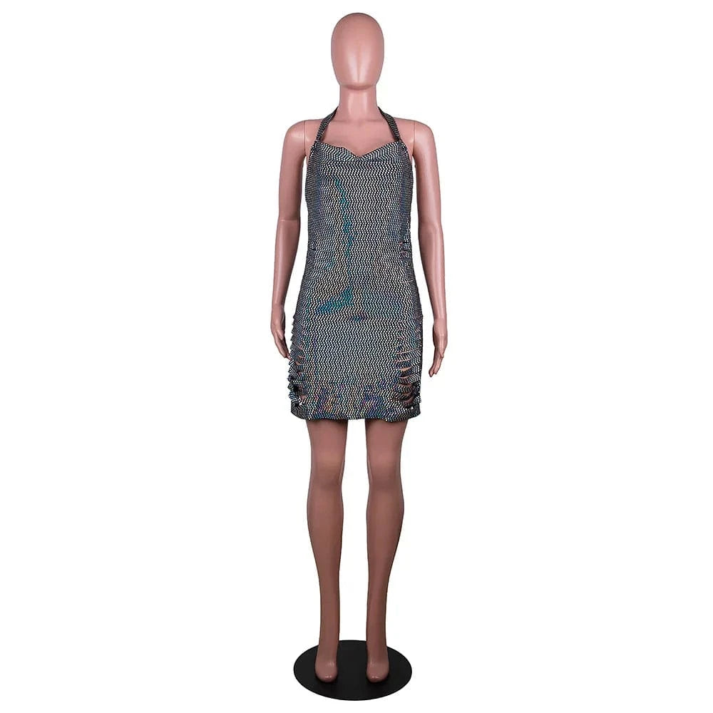 2024 New Design Women Sexy Backless Halter Short Night Club Dress Fashion Ladies Slim Split Club Dresses