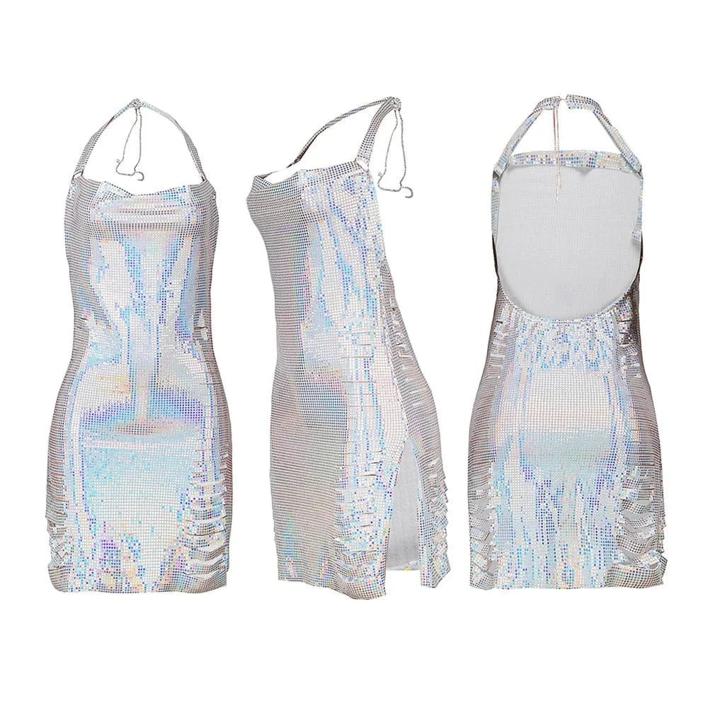 2024 New Design Women Sexy Backless Halter Short Night Club Dress Fashion Ladies Slim Split Club Dresses