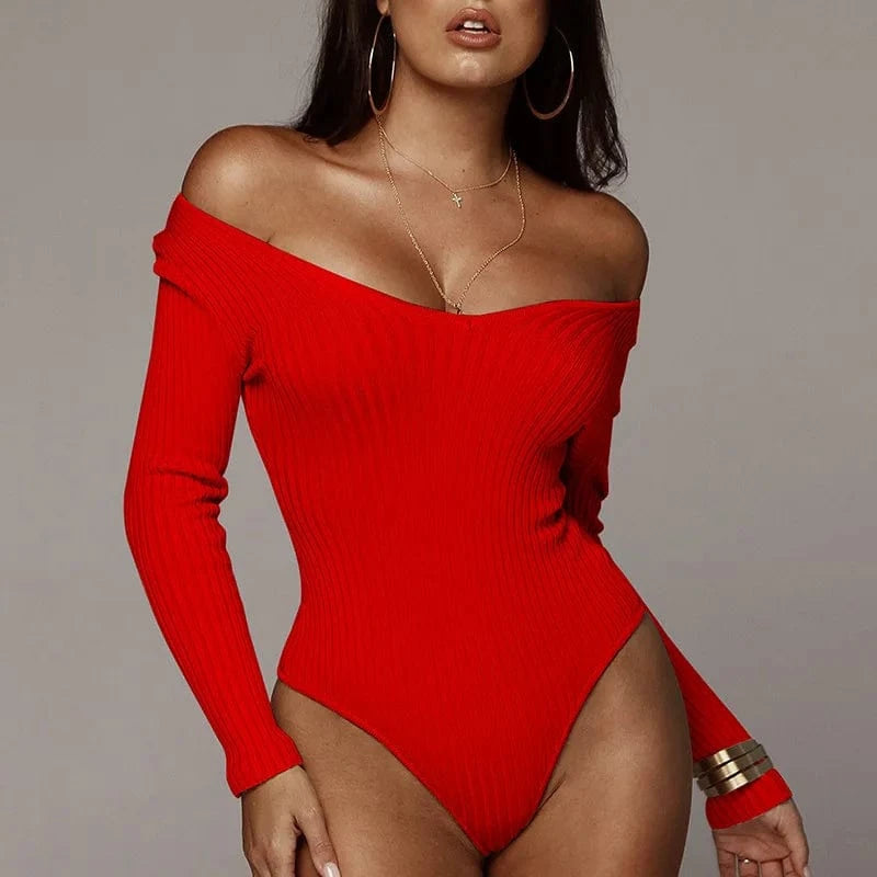 2024 New Fashion Autumn And Winter women bodysuit knitted long sleeve t shirt solid color sexy v neck jumpsuit