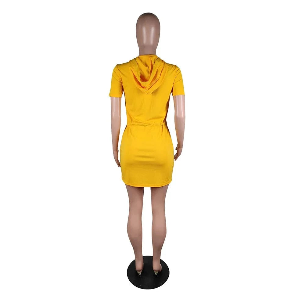 2024 New Fashion Patchwork Leopard Print Dress Short Sleeve Bodycon Dress Women Drawstring Hooded Dresses