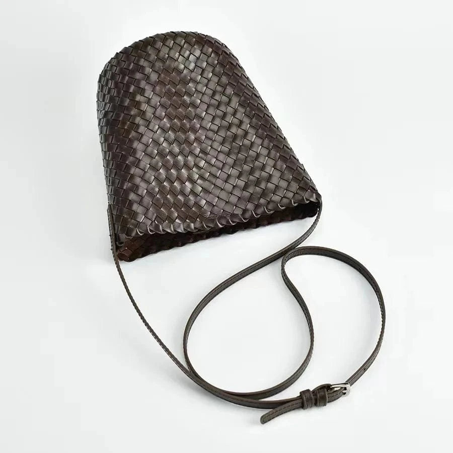 2024 New Head Layer Calf Leather Handmade Woven Bucket Handbag Genuine Leather Retro Cylinder Single Shoulder Crossbody Bags