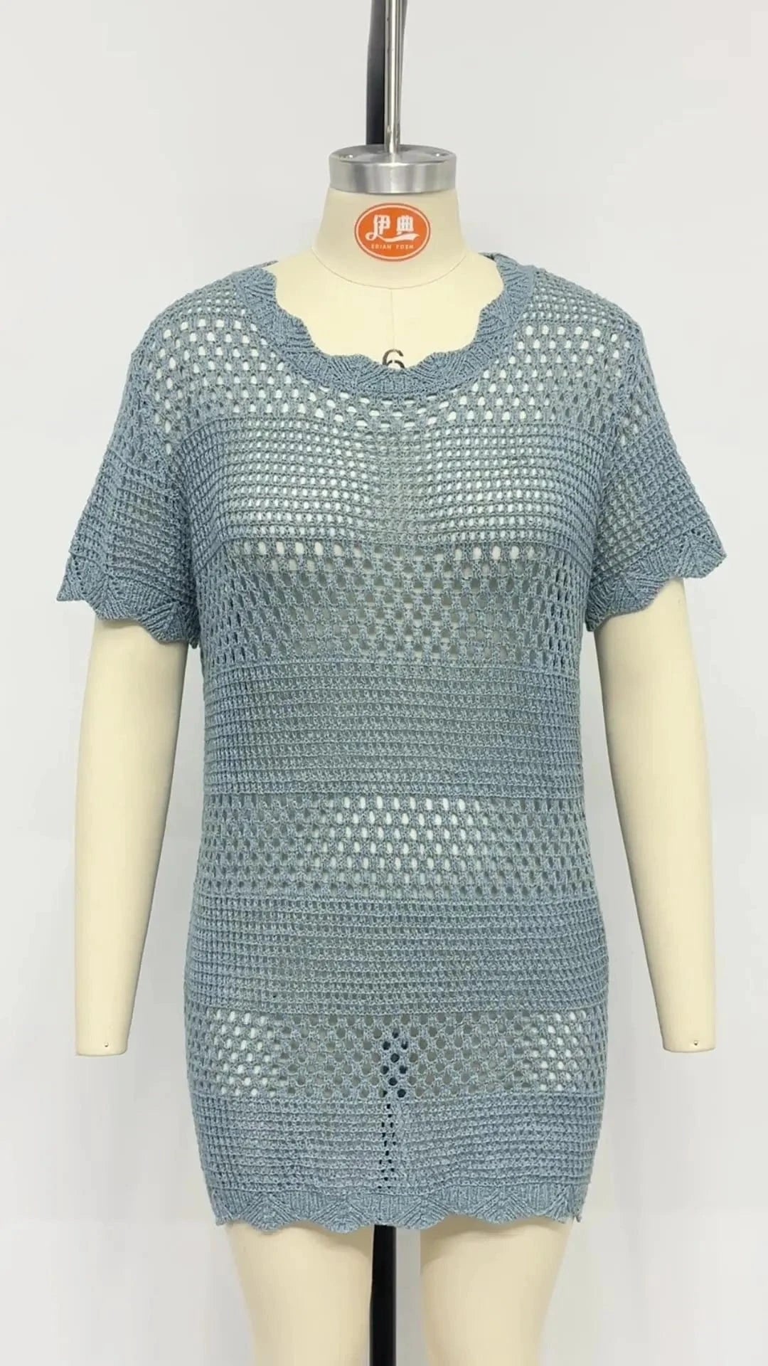 2024 New Hollow Beach Cover Up Summer Swimwear Knitted Short Sleeve Beach Loose crocheted wispy smock bikini jersey beach dress