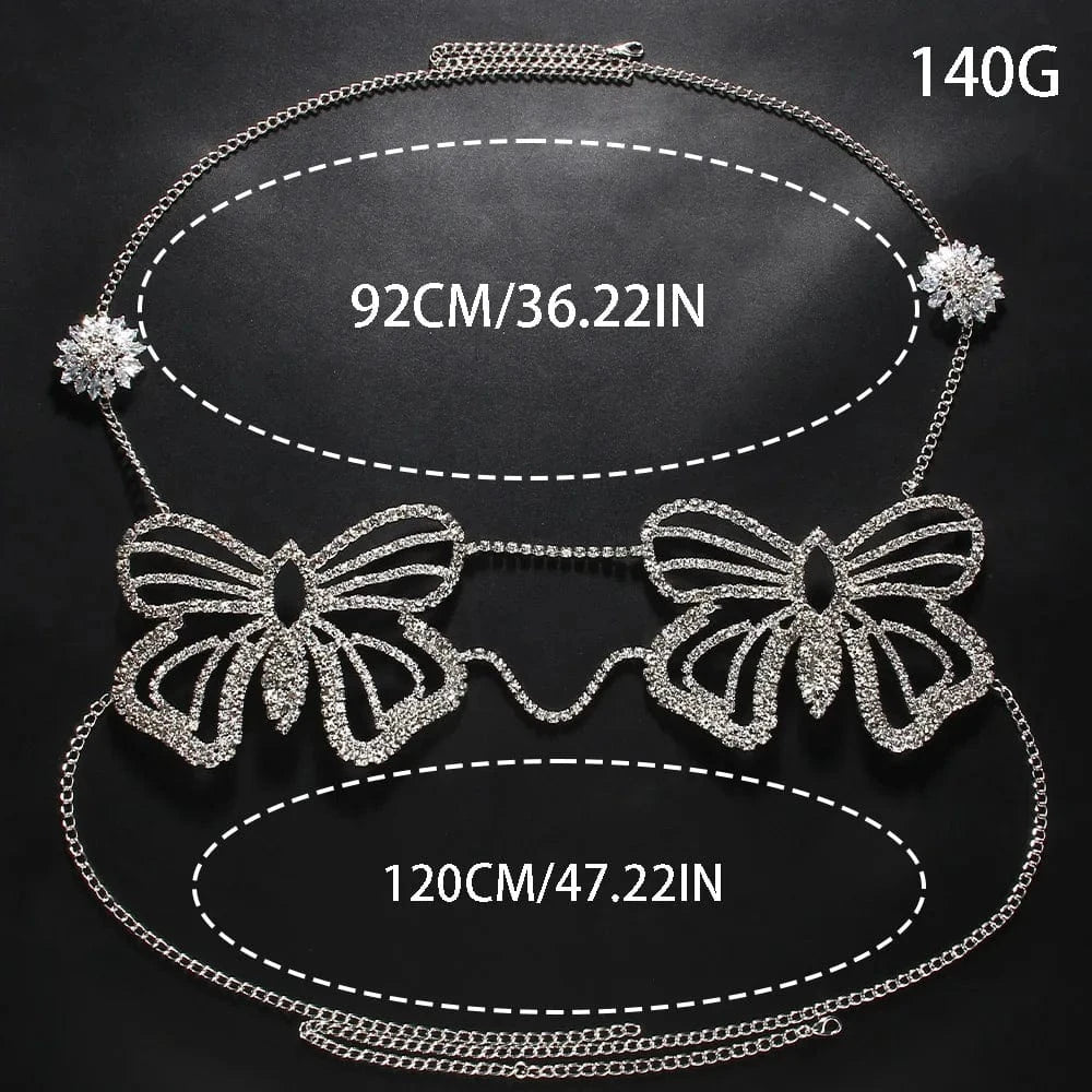 2024 New Item Full Diamond Crystal Flower Butterfly Breast Chain Sexy Bikini Rhinestone Bra Chain Body Chain Women