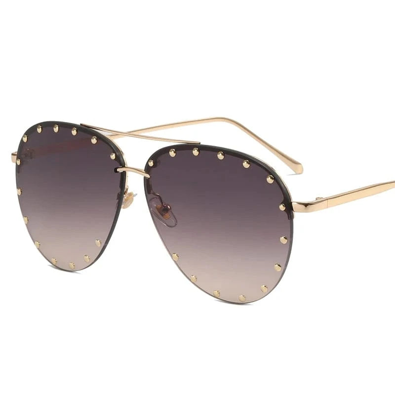 2024 New Luxury Oversized Sunglasses Vintage Round Rivet Out Sun Glasses Punk Shades Ladies Eyewear