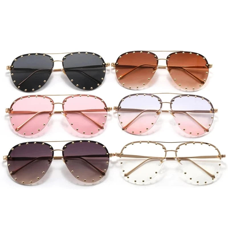 2024 New Luxury Oversized Sunglasses Vintage Round Rivet Out Sun Glasses Punk Shades Ladies Eyewear
