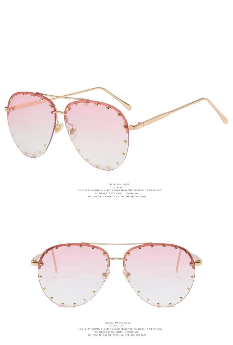 2024 New Luxury Oversized Sunglasses Vintage Round Rivet Out Sun Glasses Punk Shades Ladies Eyewear