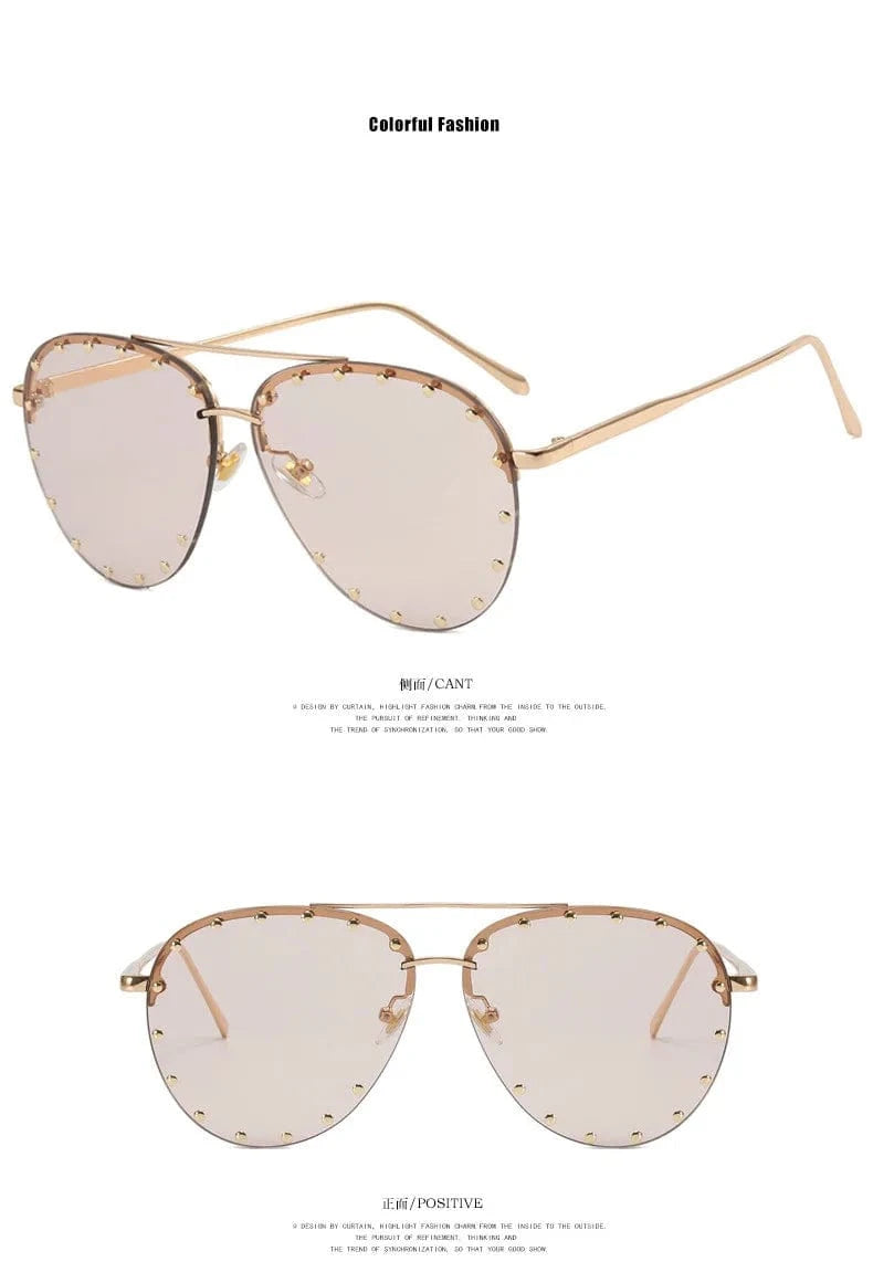 2024 New Luxury Oversized Sunglasses Vintage Round Rivet Out Sun Glasses Punk Shades Ladies Eyewear