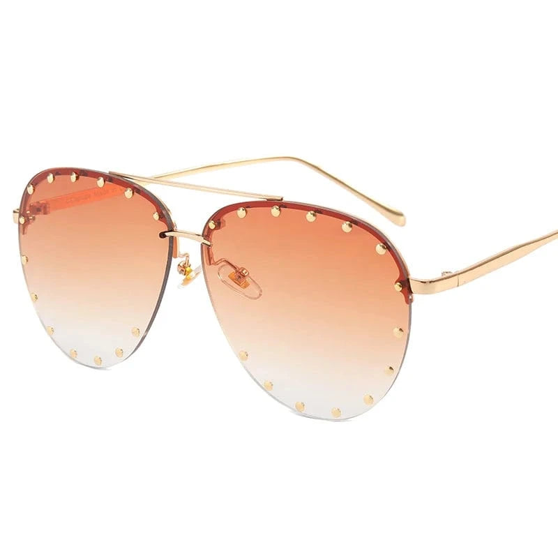 2024 New Luxury Oversized Sunglasses Vintage Round Rivet Out Sun Glasses Punk Shades Ladies Eyewear