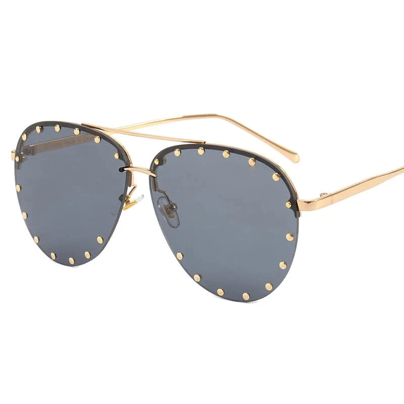 2024 New Luxury Oversized Sunglasses Vintage Round Rivet Out Sun Glasses Punk Shades Ladies Eyewear