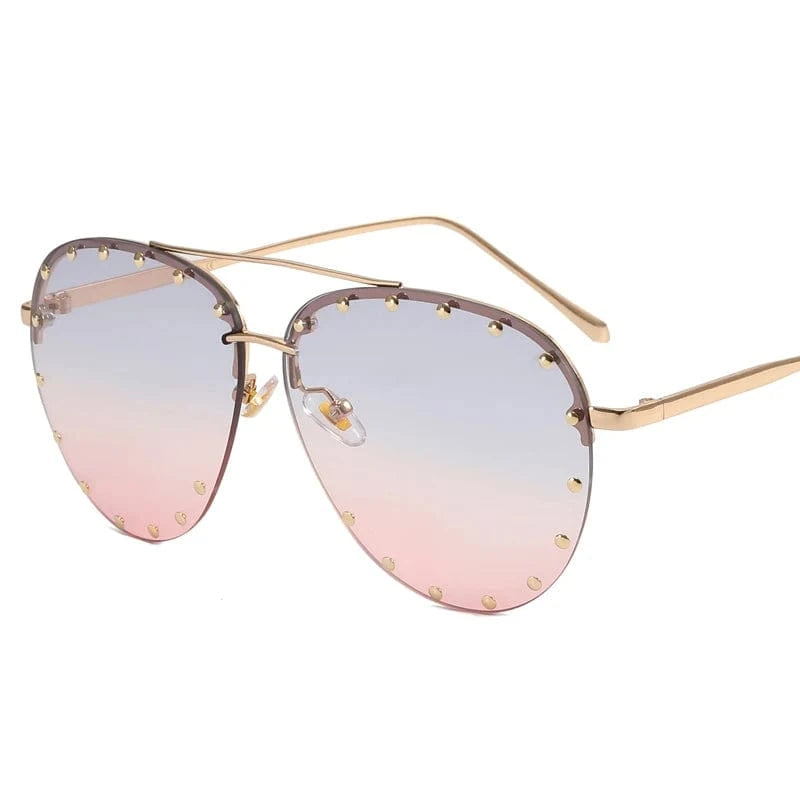 2024 New Luxury Oversized Sunglasses Vintage Round Rivet Out Sun Glasses Punk Shades Ladies Eyewear