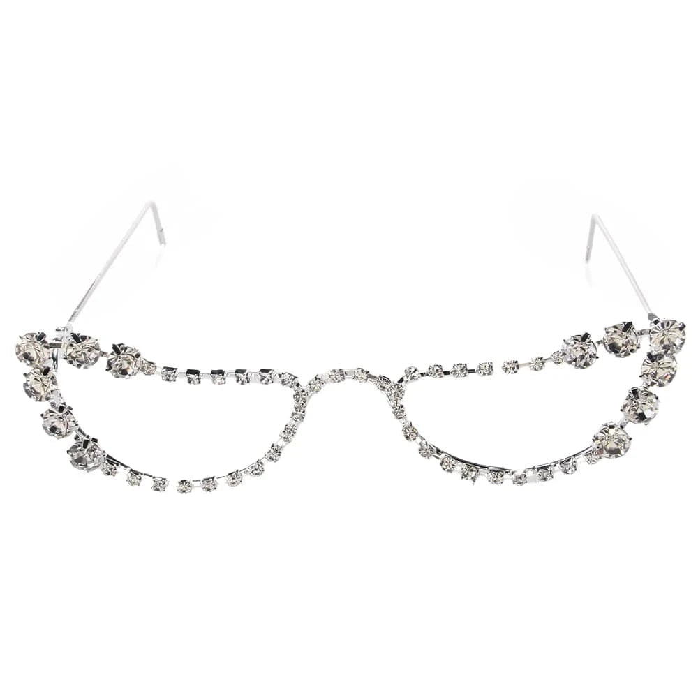 2024 New Luxury Semicircle Rhinestone Eyeglasses Frames Unisex Women Dance Party Fashion Diamond Crystal Face Jewelry Wholesale