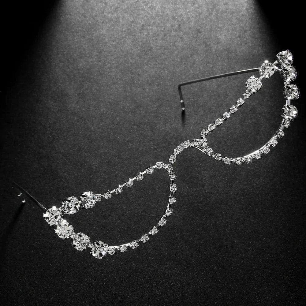 2024 New Luxury Semicircle Rhinestone Eyeglasses Frames Unisex Women Dance Party Fashion Diamond Crystal Face Jewelry Wholesale