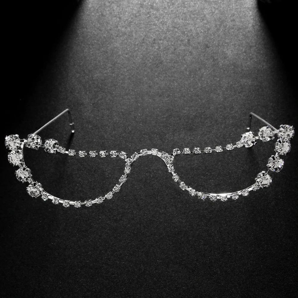 2024 New Luxury Semicircle Rhinestone Eyeglasses Frames Unisex Women Dance Party Fashion Diamond Crystal Face Jewelry Wholesale