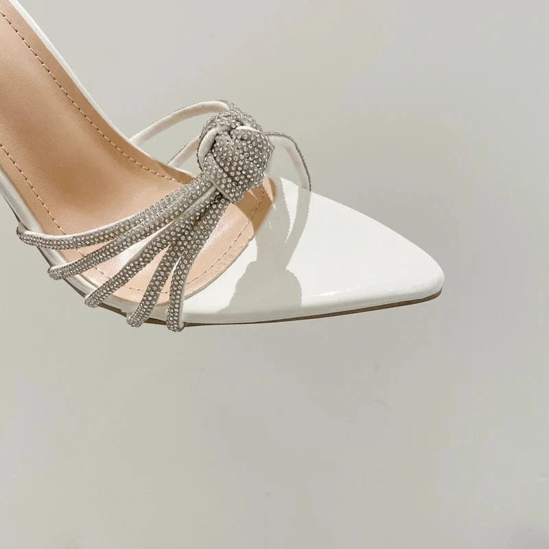 2024 new metal super high-heeled rhinestone thin strap cross-pointed sandals and slippers stiletto Muller women's shoes