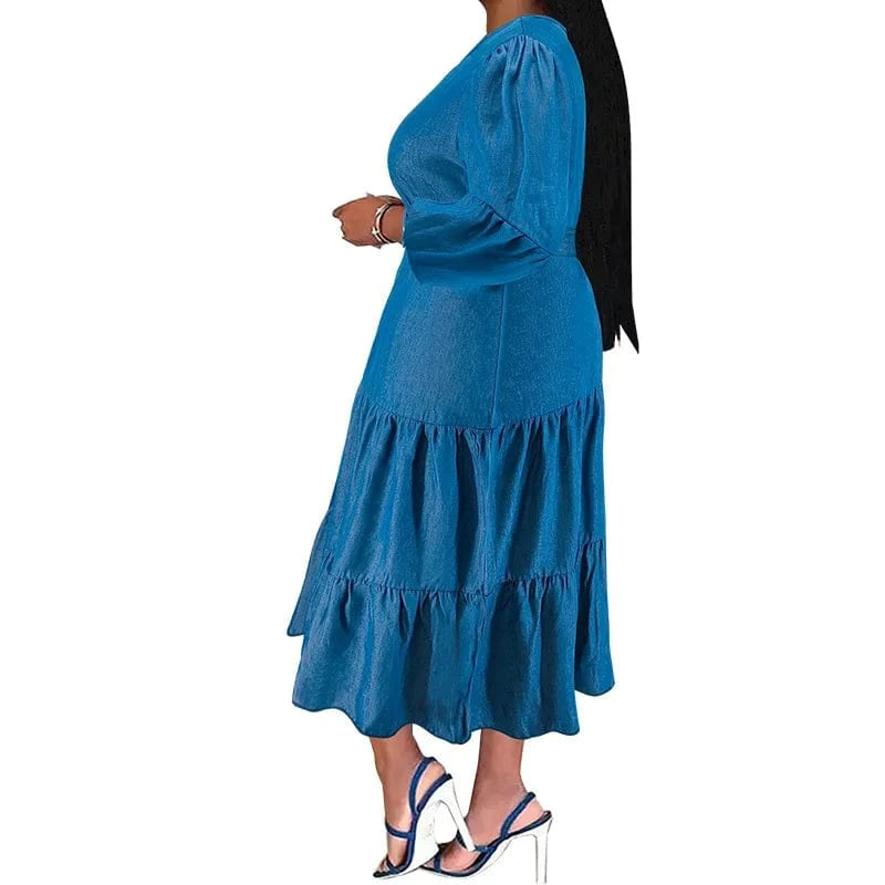 2024 new oversized women's pleated skirt includes a belt with slight reflection and color changing xl-5xl women's denim dress
