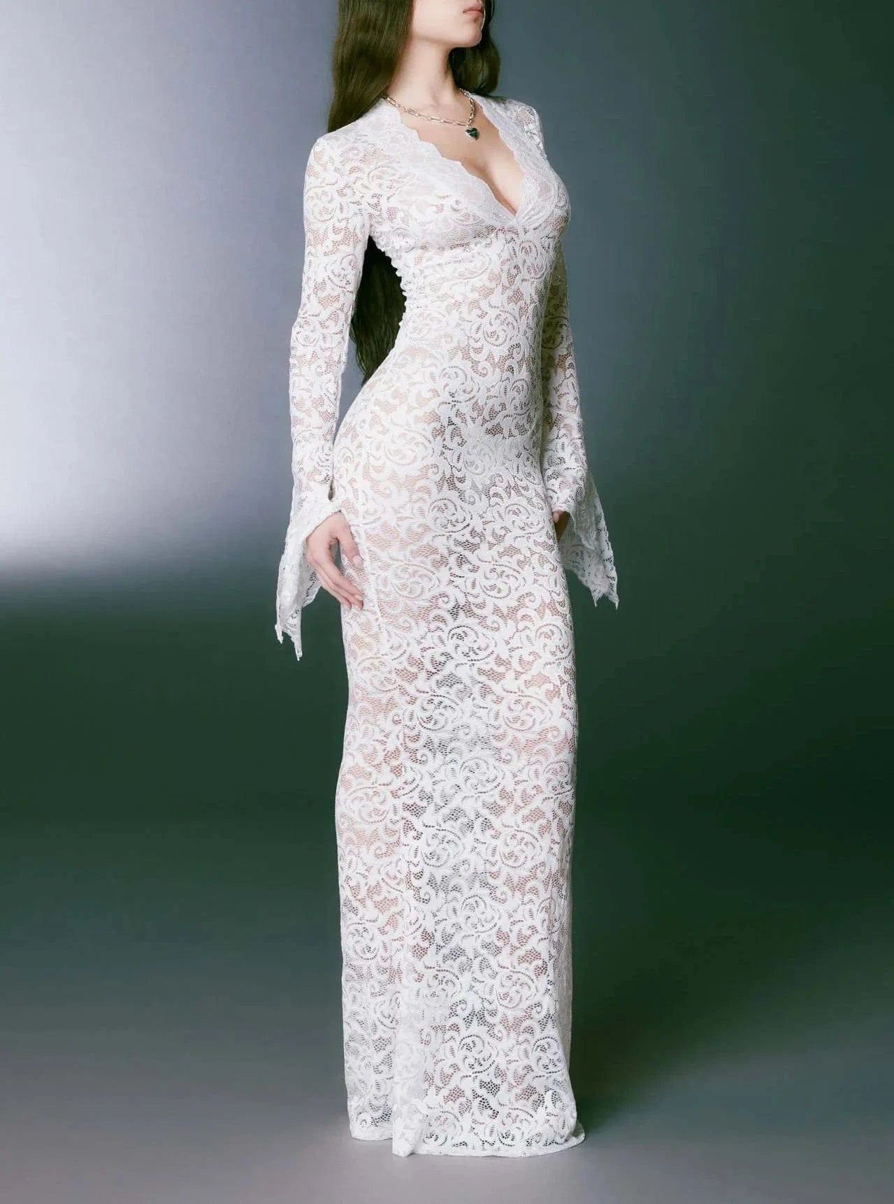 2024 new products Dresses Women spring Women Clothing V-neck lace flared sleeve fishtail sexy dress