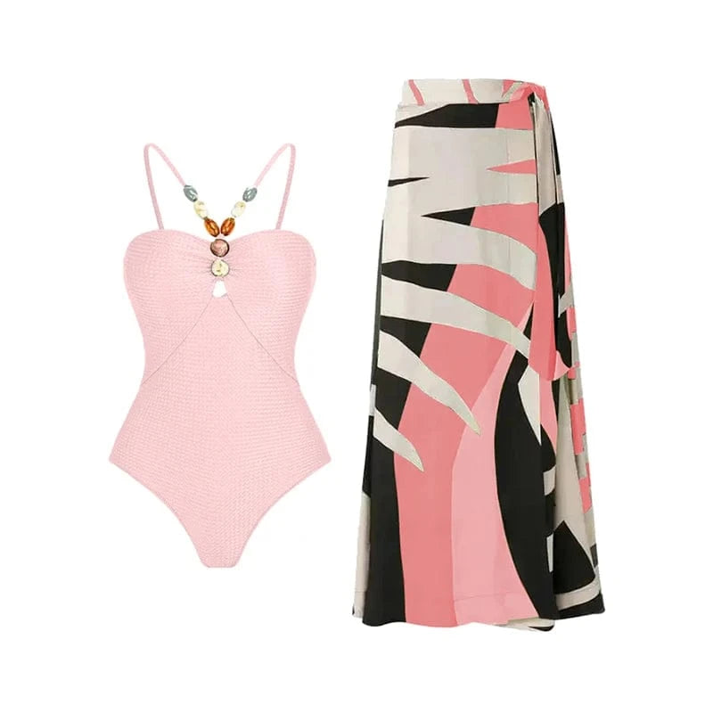 2024 New Solid halter bikini One Pieces Swimwear Bathing Suit and skirt sets for Sexy Girl Follower Bather Suit Monokini OEMlogo