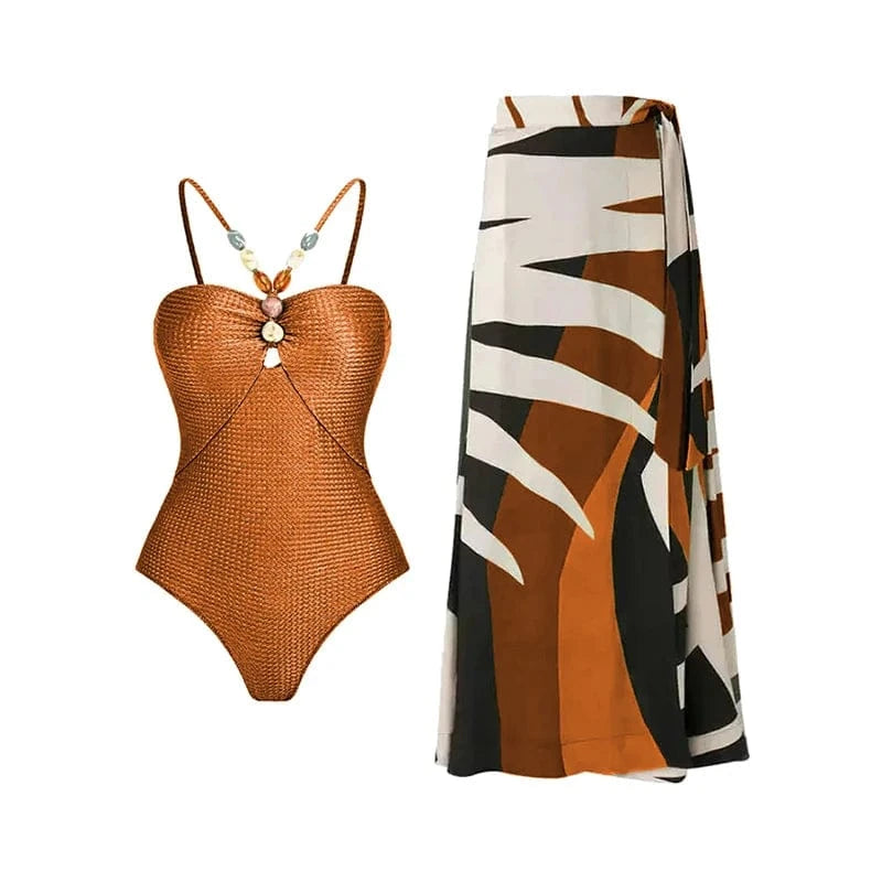 2024 New Solid halter bikini One Pieces Swimwear Bathing Suit and skirt sets for Sexy Girl Follower Bather Suit Monokini OEMlogo