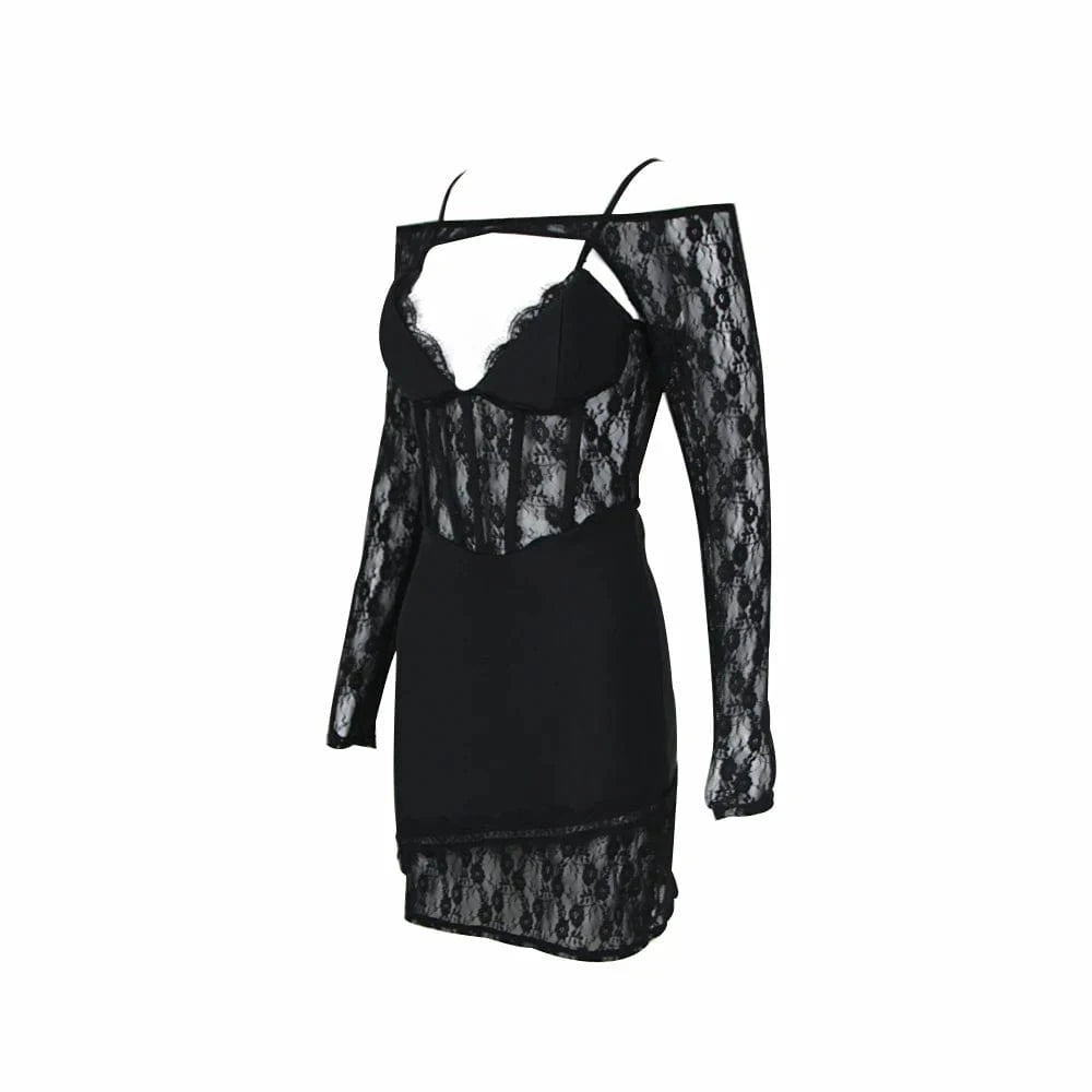 2024 New Spaghetti Strap Bandages Dress Women Sexy Lace Bodycon Clothes Club Party Evening Elegant Dress