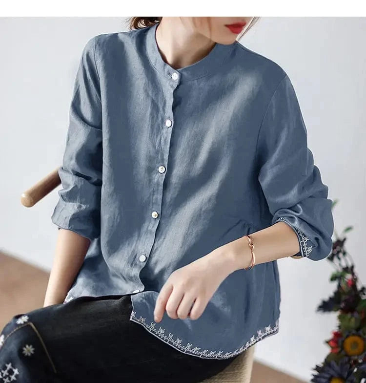 2024 New Spring Summer Retro Design Style Versatile Loose Top Casual Breathable Plus Size Women's Shirt