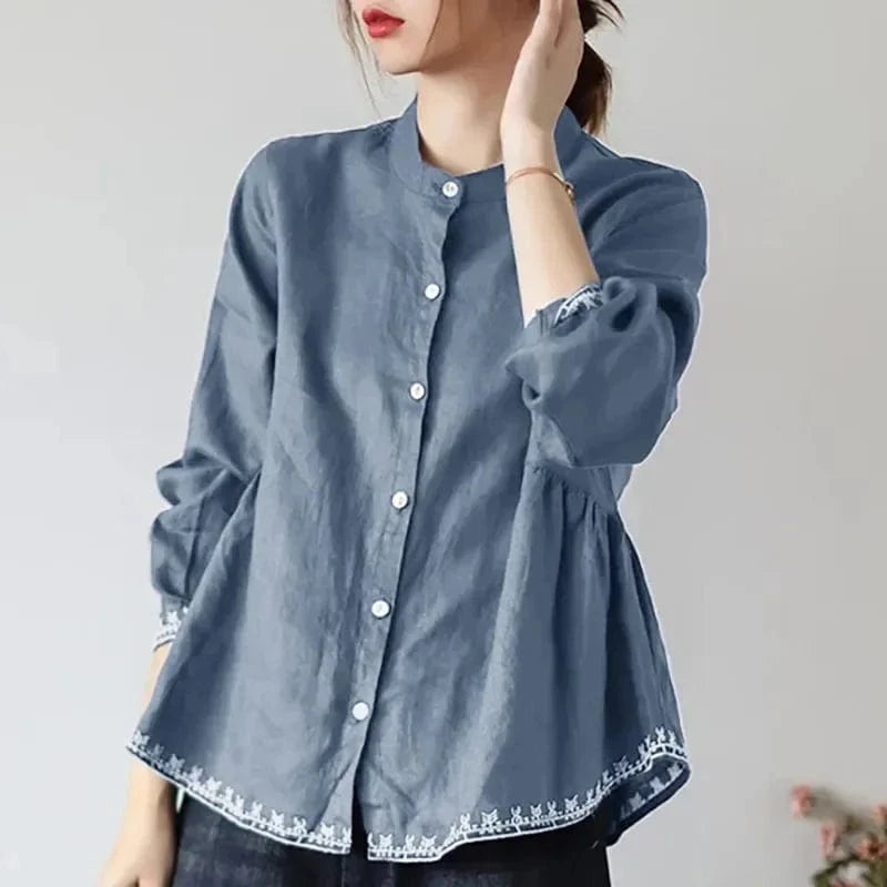 2024 New Spring Summer Retro Design Style Versatile Loose Top Casual Breathable Plus Size Women's Shirt