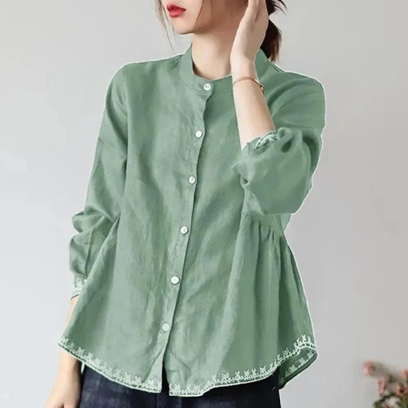 2024 New Spring Summer Retro Design Style Versatile Loose Top Casual Breathable Plus Size Women's Shirt