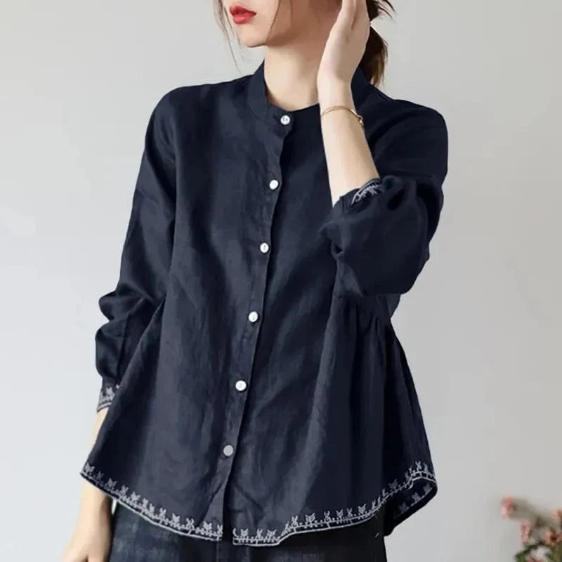 2024 New Spring Summer Retro Design Style Versatile Loose Top Casual Breathable Plus Size Women's Shirt
