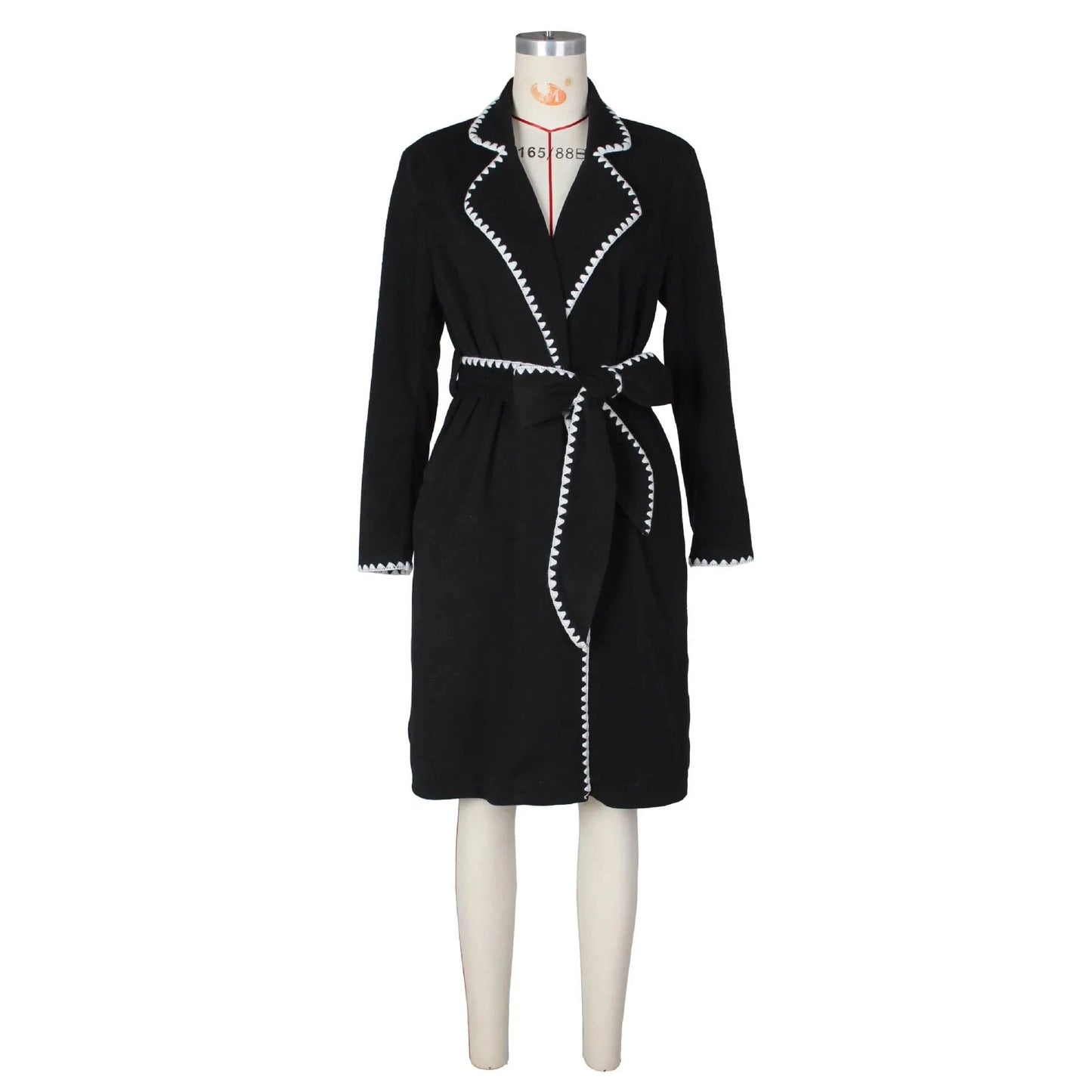 2024 New Spring Woven Lapel Long Coat Patchwork Casual Loose Windbreaker Fashion Ladies Belt Woolen Coat