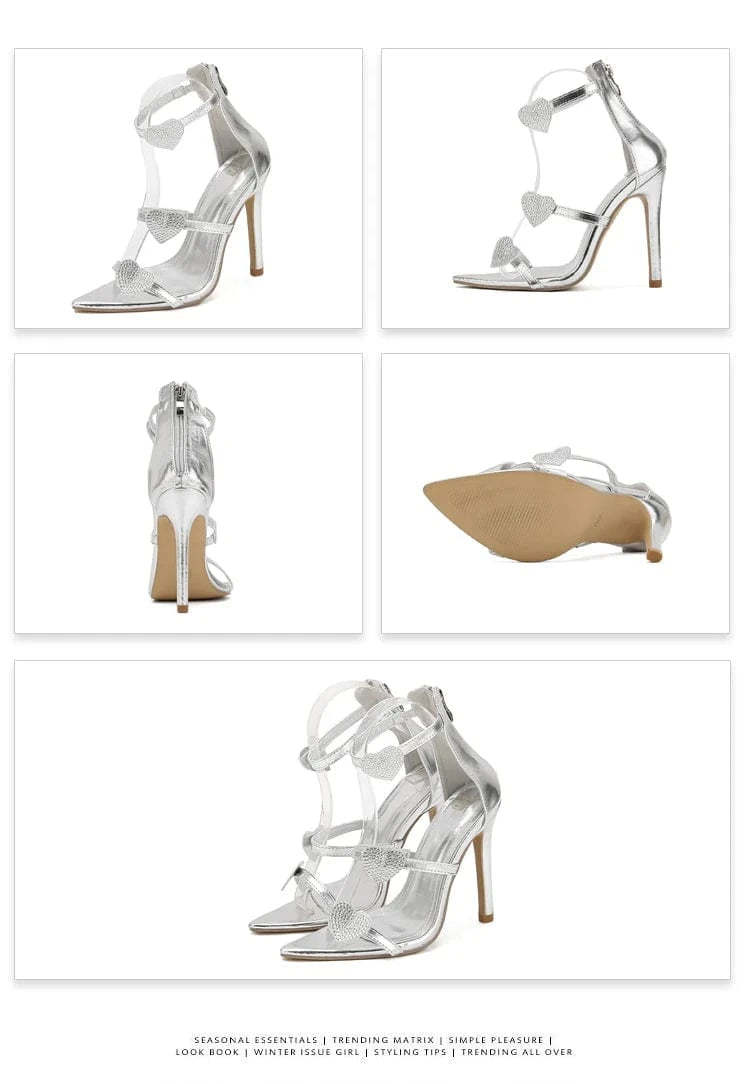 2024 New Star style with love rhinestone slim high heel sexy sandals ready stock